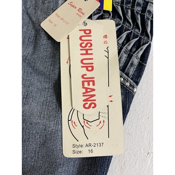 Super riva Push Up Rhinestone Jeans Size 16 Jeans Y2K Colombia Imported NWT RARE - Picture 5 of 6